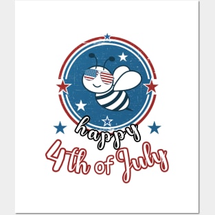 Happy 4Th of July Cute Patriot Bee Posters and Art